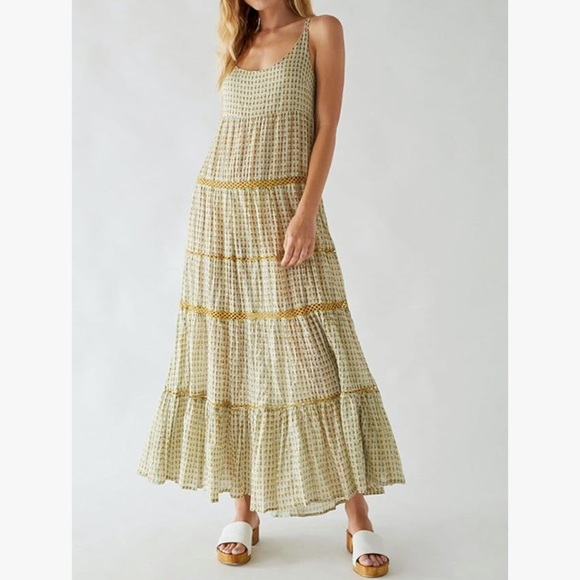 Free People Midnight Dance Print Maxi Dress Light Grey Combo - Picture 8 of 16